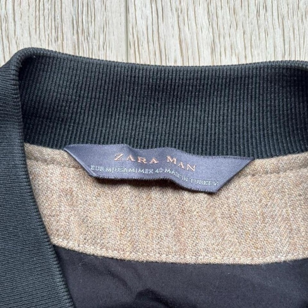 Zara Man Tan and Black 2 tone Bomber Jacket Wool Blend Size M - Picture 2 of 7